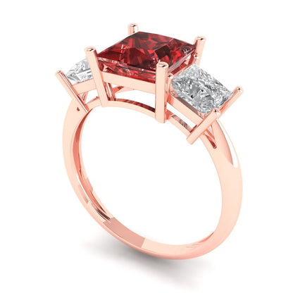 2.5 cttw Natural Garnet Three-Stone Engagement Ring - Solid Gold (Princess Cut,6.5 mm)