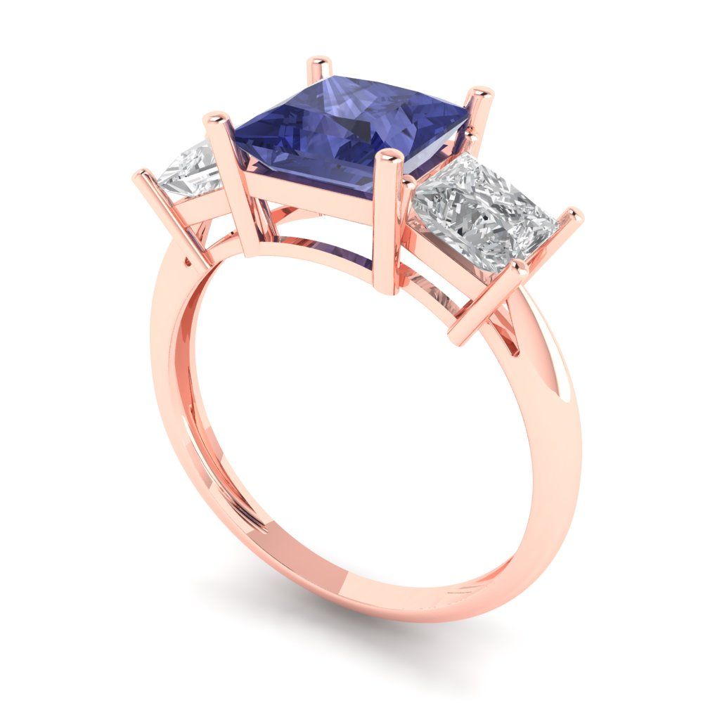 2.5 cttw Simulated Tanzanite Three-Stone Engagement Ring - Solid Gold (Princess Cut,6.5 mm)