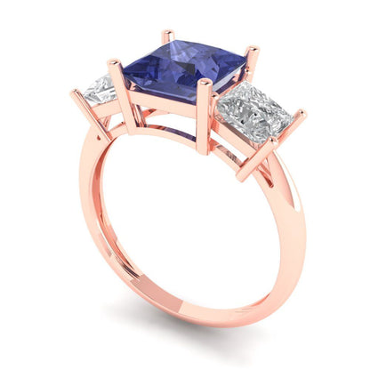 2.5 cttw Simulated Tanzanite Three-Stone Engagement Ring - Solid Gold (Princess Cut,6.5 mm)