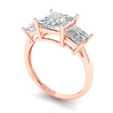 2.62 ct Brilliant Princess Cut Natural Diamond Stone Clarity SI1-2 Color G-H Rose Gold Solitaire with Accents Three-Stone Ring