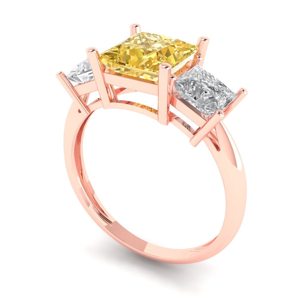 2.5 cttw Natural Citrine Three-Stone Engagement Ring - Solid Gold (Princess Cut,6.5 mm)