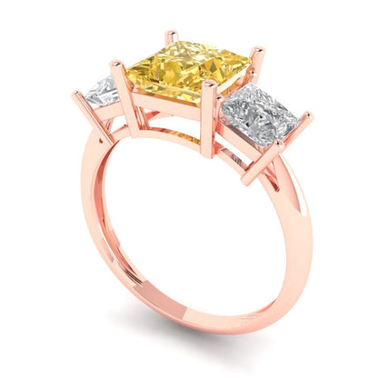 2.5 cttw Natural Citrine Three-Stone Engagement Ring - Solid Gold (Princess Cut,6.5 mm)