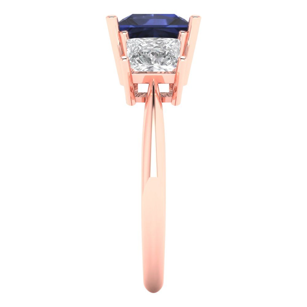 2.5 cttw Simulated Blue Sapphire Three-Stone Engagement Ring - Solid Gold (Princess Cut,6.5 mm)