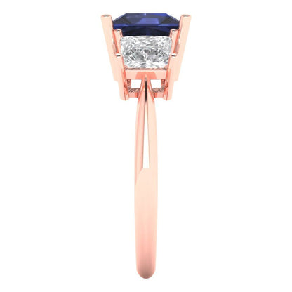 2.5 cttw Simulated Blue Sapphire Three-Stone Engagement Ring - Solid Gold (Princess Cut,6.5 mm)