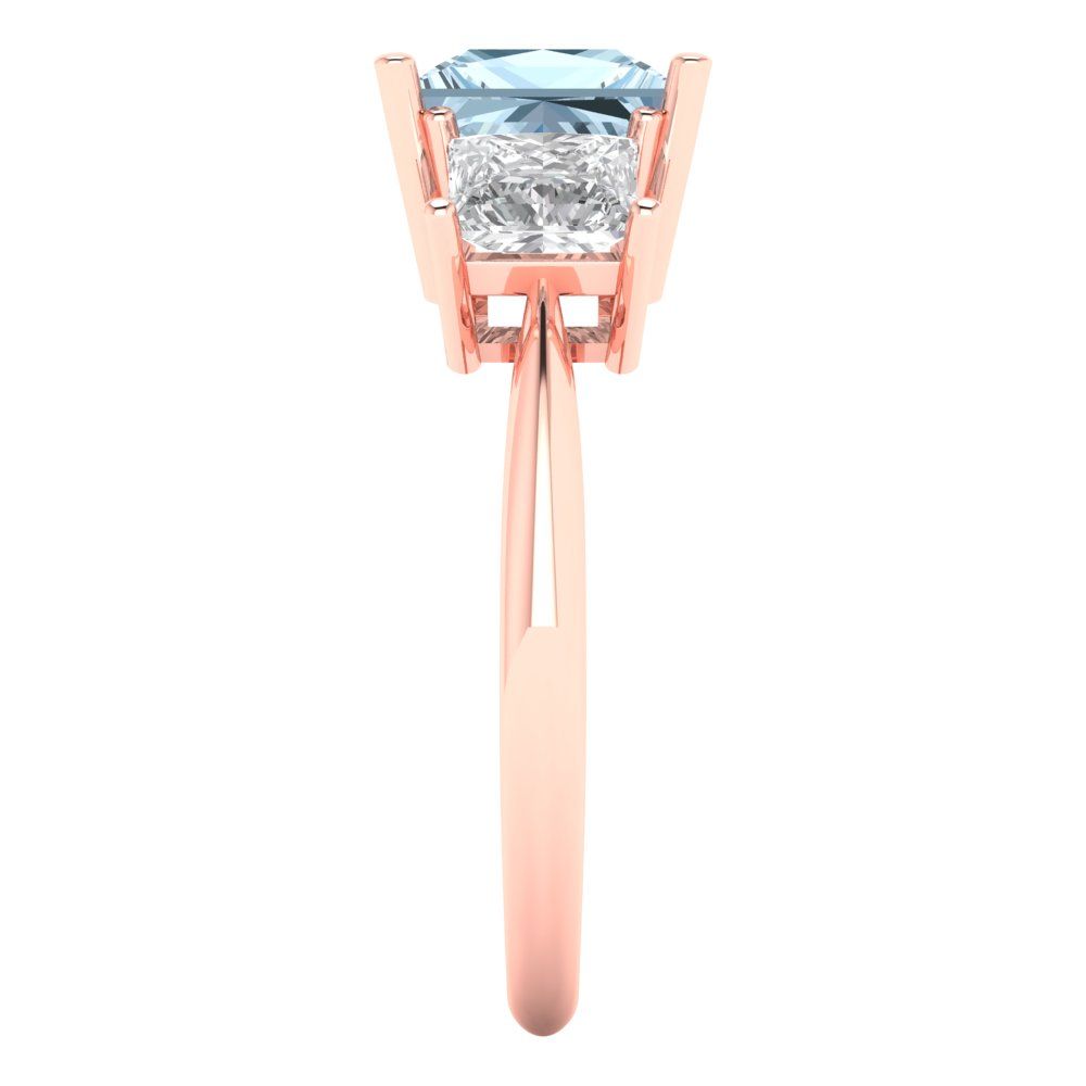 2.5 cttw Natural Swiss Blue Topaz Three-Stone Engagement Ring - Solid Gold (Princess Cut,6.5 mm)