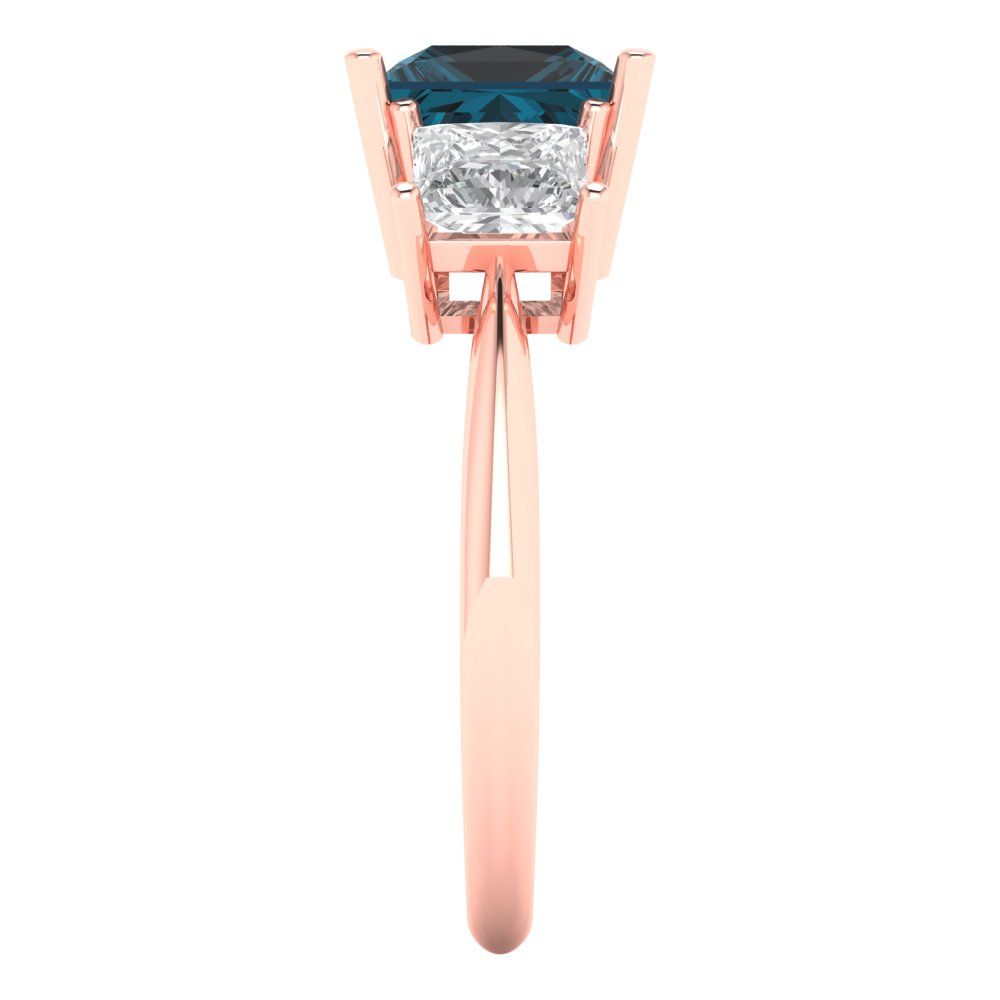 2.5 cttw Natural London Blue Topaz Three-Stone Engagement Ring - Solid Gold (Princess Cut,6.5 mm)