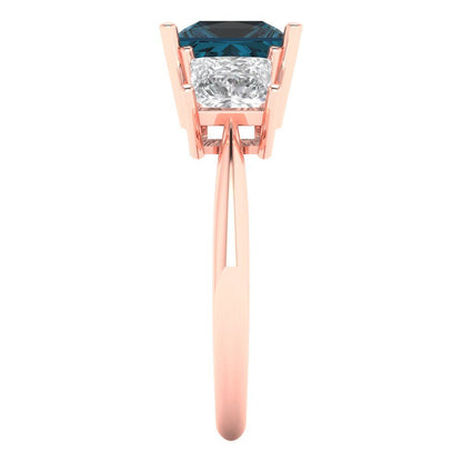 2.5 cttw Natural London Blue Topaz Three-Stone Engagement Ring - Solid Gold (Princess Cut,6.5 mm)