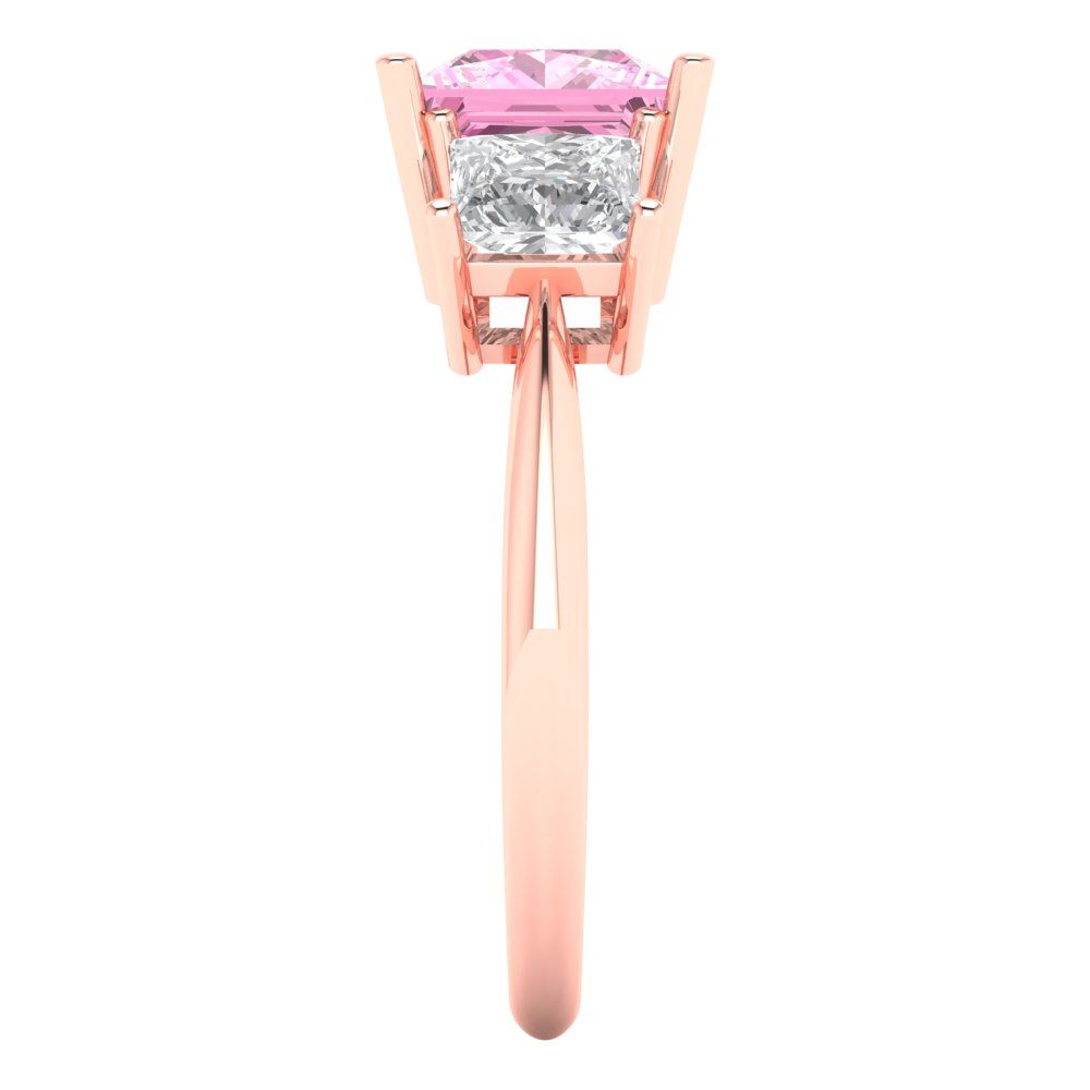 2.5 cttw Zirconia Simulated Pink Diamond Three-Stone Engagement Ring - Solid Gold (VVS1, Princess Cut,6.5 mm)