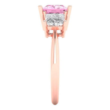 2.5 cttw Zirconia Simulated Pink Diamond Three-Stone Engagement Ring - Solid Gold (VVS1, Princess Cut,6.5 mm)