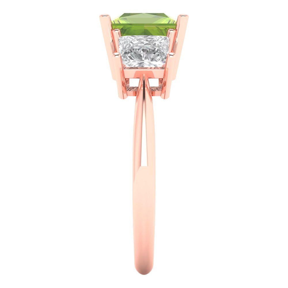 2.5 cttw Natural Peridot Three-Stone Engagement Ring - Solid Gold (Princess Cut,6.5 mm)