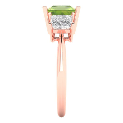 2.5 cttw Natural Peridot Three-Stone Engagement Ring - Solid Gold (Princess Cut,6.5 mm)