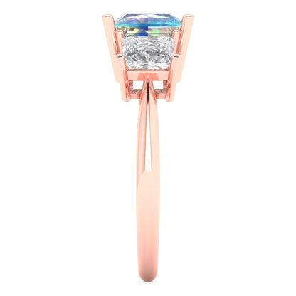 2.5 cttw Blue Moissanite Three-Stone Engagement Ring - Solid Gold (Princess Cut,6.5 mm)