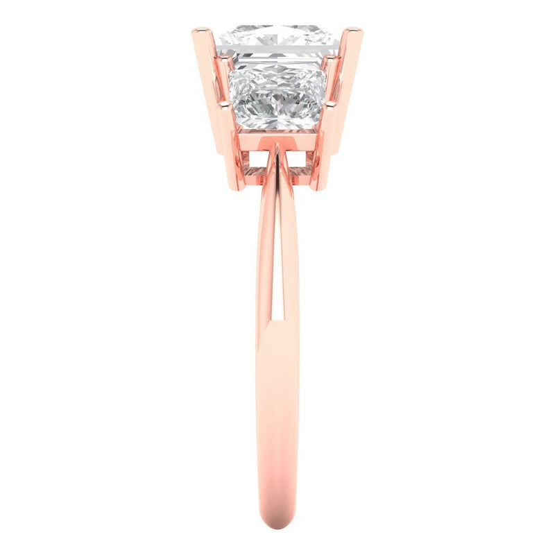 2.62 ct Brilliant Princess Cut Natural Diamond Stone Clarity SI1-2 Color G-H Rose Gold Solitaire with Accents Three-Stone Ring