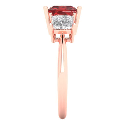 2.5 cttw Natural Garnet Three-Stone Engagement Ring - Solid Gold (Princess Cut,6.5 mm)