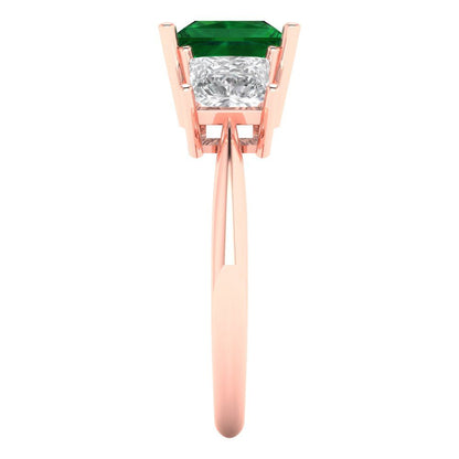 2.5 cttw Simulated Emerald Three-Stone Engagement Ring - Solid Gold (Princess Cut,6.5 mm)