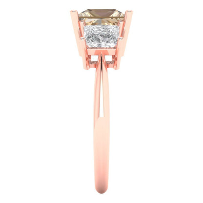 2.5 cttw Yellow Moissanite Three-Stone Engagement Ring - Solid Gold (Princess Cut,6.5 mm)