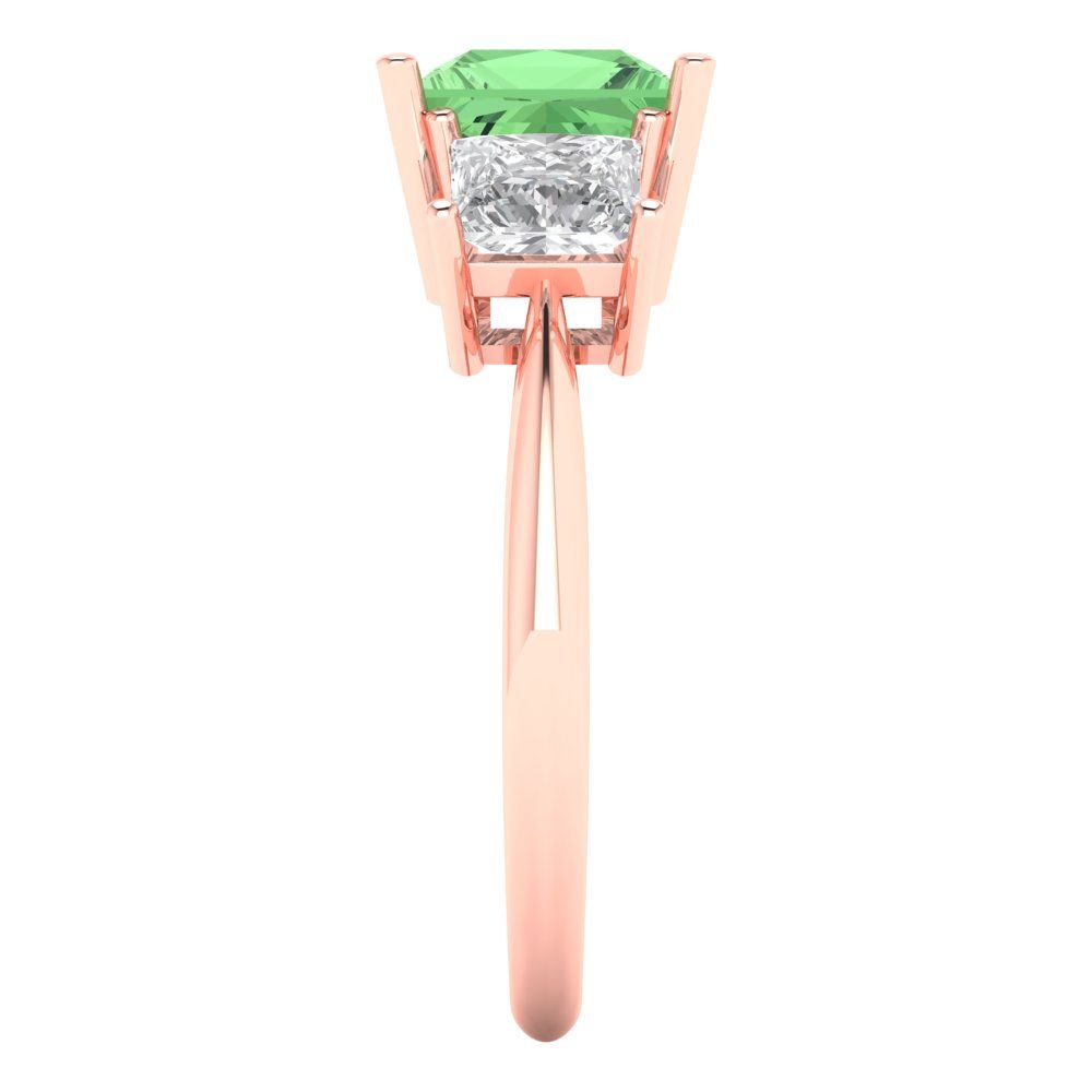 2.5 cttw Zirconia Simulated Green Diamond Three-Stone Engagement Ring - Solid Gold (VVS1, Princess Cut,6.5 mm)
