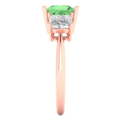 2.5 cttw Zirconia Simulated Green Diamond Three-Stone Engagement Ring - Solid Gold (VVS1, Princess Cut,6.5 mm)