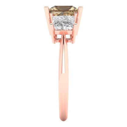 2.5 cttw Zirconia Simulated Champagne Diamond Three-Stone Engagement Ring - Solid Gold (VVS1, Princess Cut,6.5 mm)