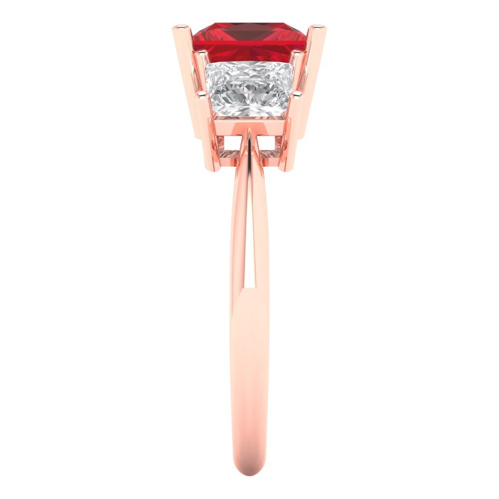 2.5 cttw Simulated Pink Tourmaline Three-Stone Engagement Ring - Solid Gold (Princess Cut,6.5 mm)