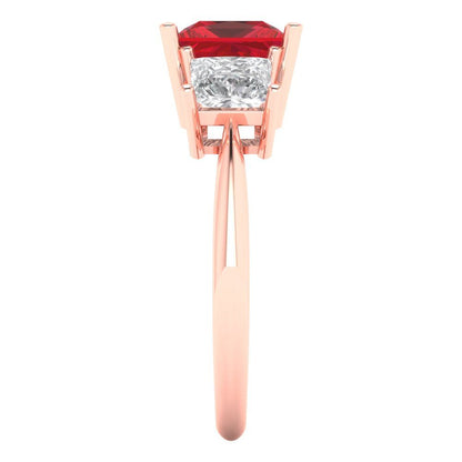 2.5 cttw Simulated Pink Tourmaline Three-Stone Engagement Ring - Solid Gold (Princess Cut,6.5 mm)