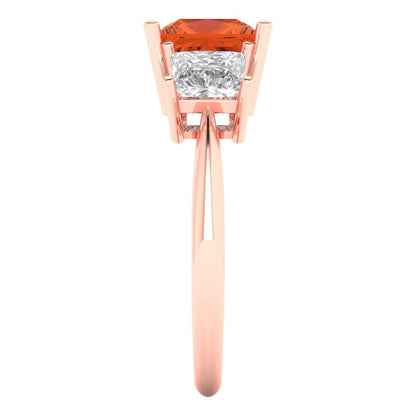 2.5 cttw Zirconia Simulated Red Diamond Three-Stone Engagement Ring - Solid Gold (VVS1, Princess Cut,6.5 mm)
