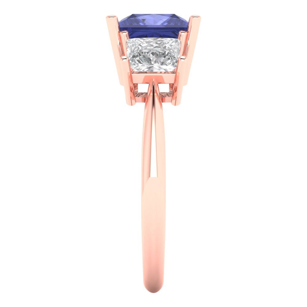 2.5 cttw Simulated Tanzanite Three-Stone Engagement Ring - Solid Gold (Princess Cut,6.5 mm)