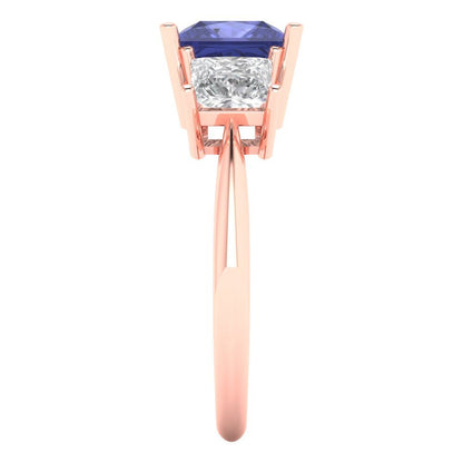 2.5 cttw Simulated Tanzanite Three-Stone Engagement Ring - Solid Gold (Princess Cut,6.5 mm)