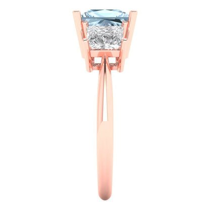 2.5 cttw Natural Sky Blue Topaz Three-Stone Engagement Ring - Solid Gold (Princess Cut,6.5 mm)