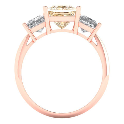 2.5 cttw Natural Morganite Three-Stone Engagement Ring - Solid Gold (Princess Cut,6.5 mm)