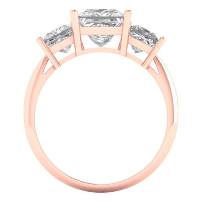 2.62 ct Brilliant Princess Cut Natural Diamond Stone Clarity VS1-2 Color G-H Rose Gold Solitaire with Accents Three-Stone Ring
