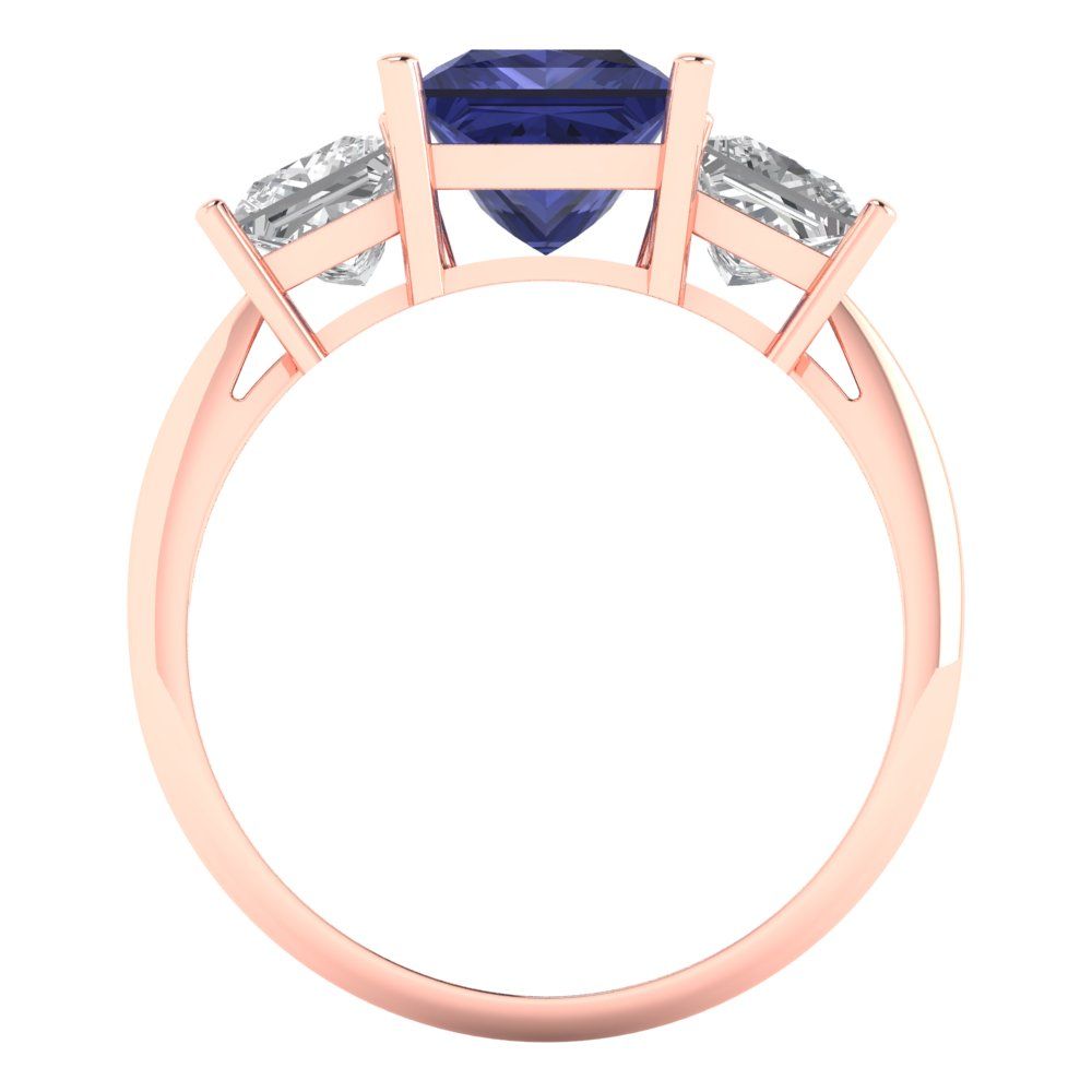 2.5 cttw Simulated Tanzanite Three-Stone Engagement Ring - Solid Gold (Princess Cut,6.5 mm)