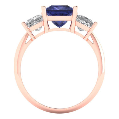 2.5 cttw Simulated Tanzanite Three-Stone Engagement Ring - Solid Gold (Princess Cut,6.5 mm)