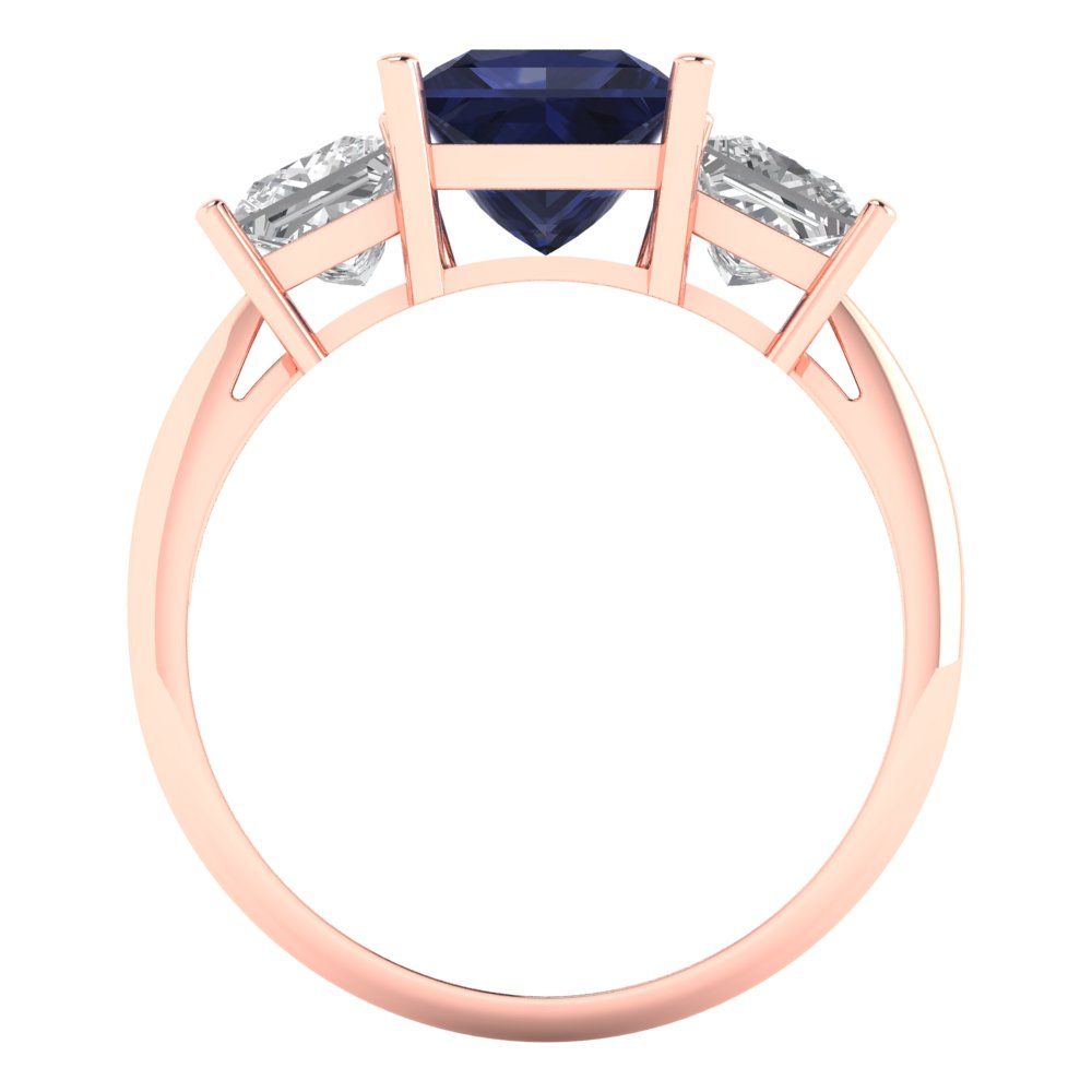 2.5 cttw Simulated Blue Sapphire Three-Stone Engagement Ring - Solid Gold (Princess Cut,6.5 mm)