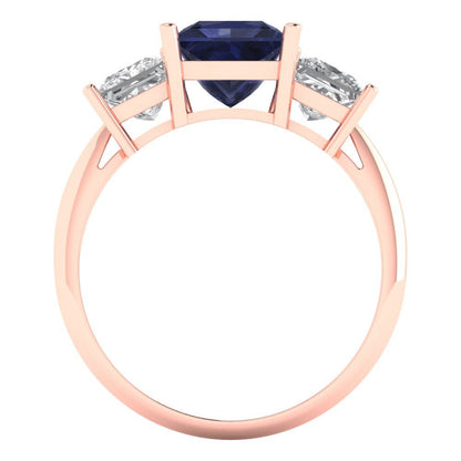 2.5 cttw Simulated Blue Sapphire Three-Stone Engagement Ring - Solid Gold (Princess Cut,6.5 mm)