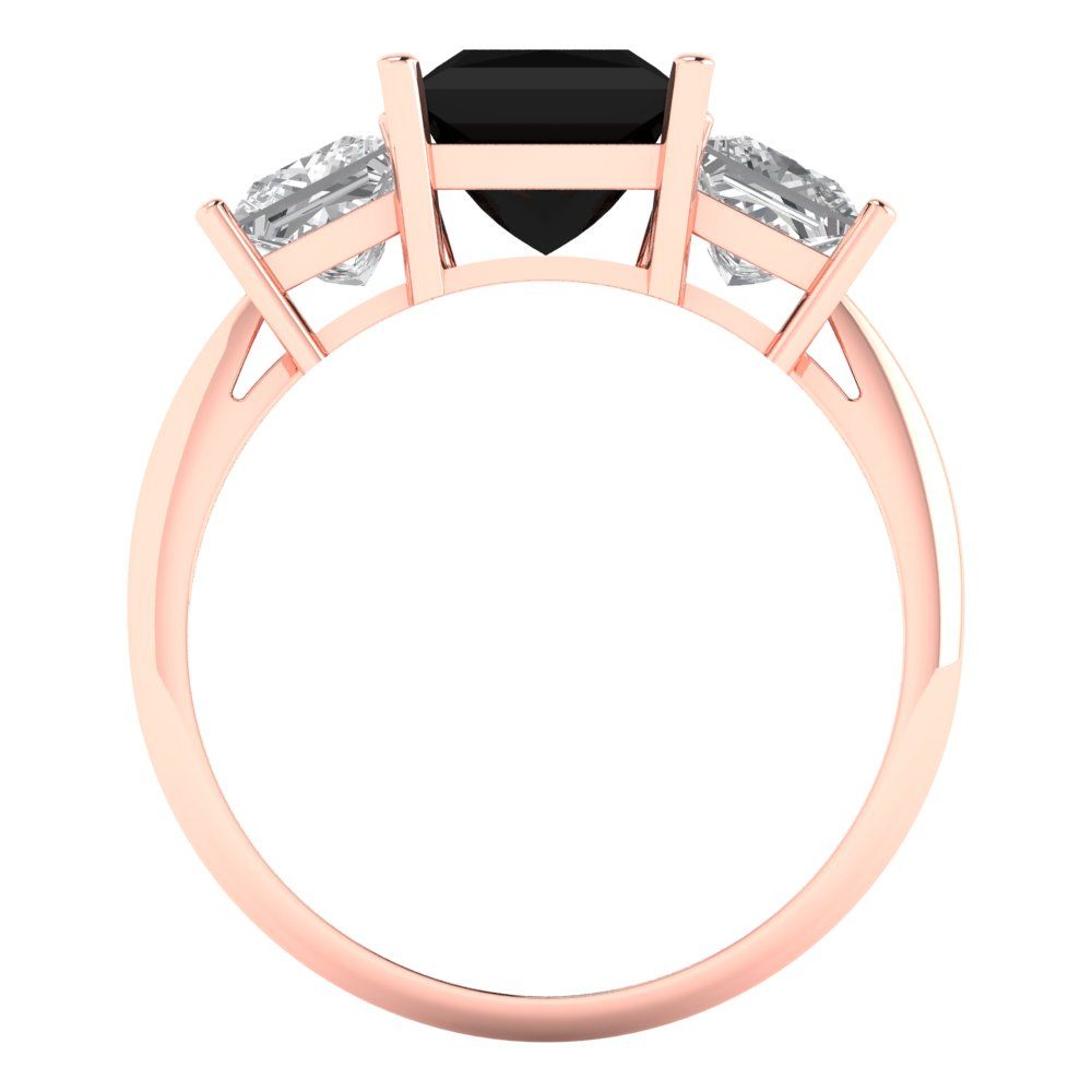 2.5 cttw Natural Onyx Three-Stone Engagement Ring - Solid Gold (Princess Cut,6.5 mm)