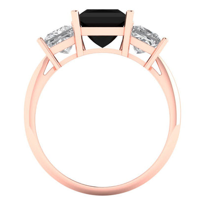 2.5 cttw Natural Onyx Three-Stone Engagement Ring - Solid Gold (Princess Cut,6.5 mm)