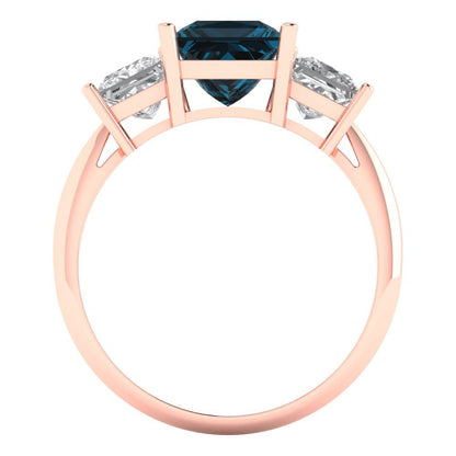 2.5 cttw Natural London Blue Topaz Three-Stone Engagement Ring - Solid Gold (Princess Cut,6.5 mm)