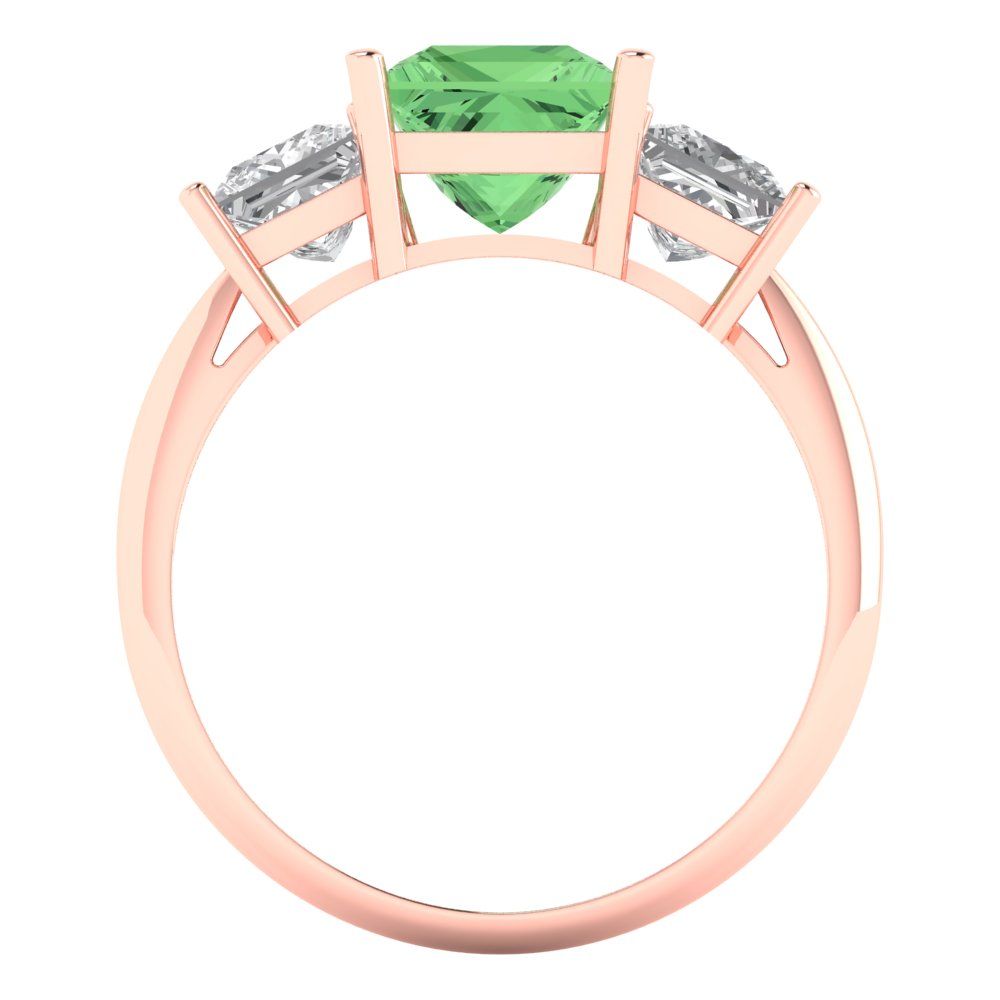 2.5 cttw Zirconia Simulated Green Diamond Three-Stone Engagement Ring - Solid Gold (VVS1, Princess Cut,6.5 mm)