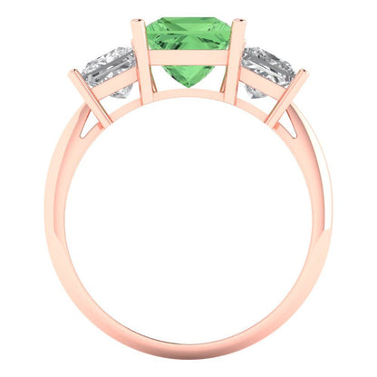 2.5 cttw Zirconia Simulated Green Diamond Three-Stone Engagement Ring - Solid Gold (VVS1, Princess Cut,6.5 mm)