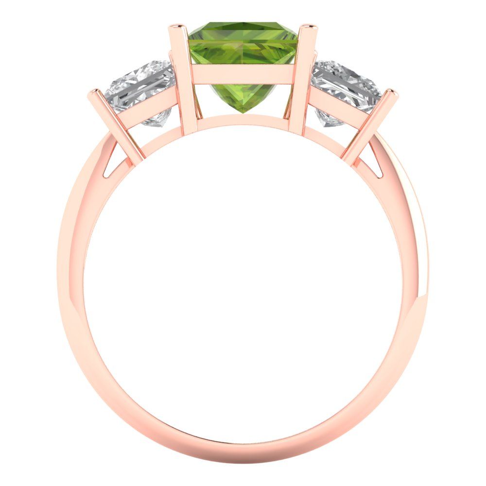 2.5 cttw Natural Peridot Three-Stone Engagement Ring - Solid Gold (Princess Cut,6.5 mm)