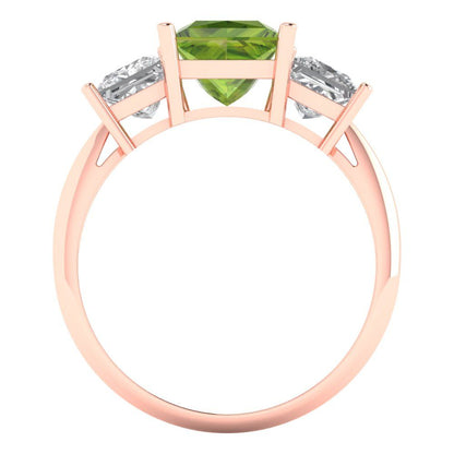 2.5 cttw Natural Peridot Three-Stone Engagement Ring - Solid Gold (Princess Cut,6.5 mm)