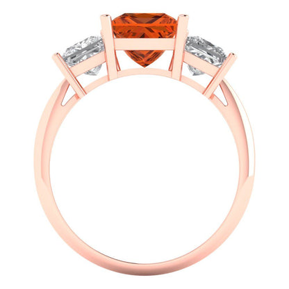 2.5 cttw Zirconia Simulated Red Diamond Three-Stone Engagement Ring - Solid Gold (VVS1, Princess Cut,6.5 mm)