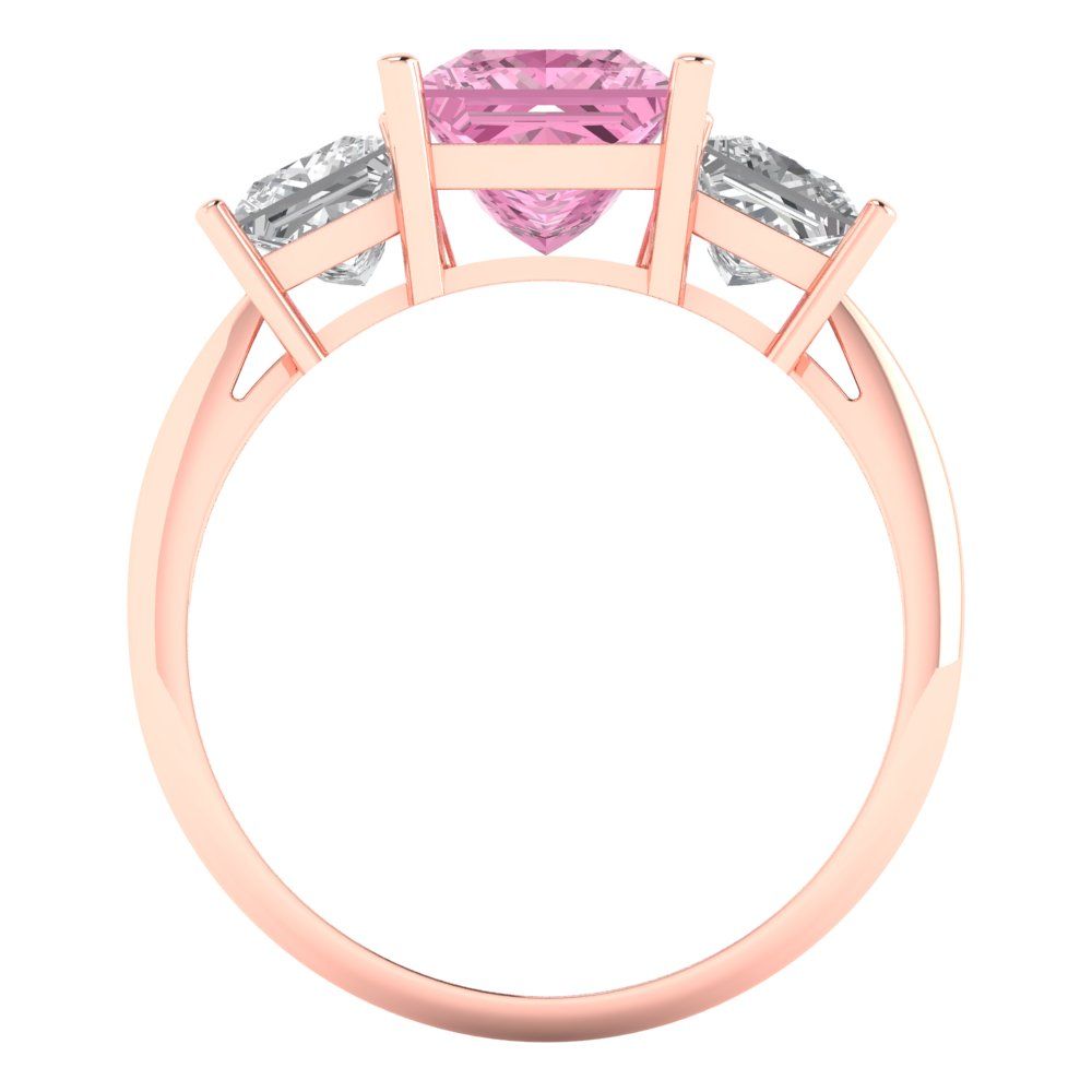2.5 cttw Zirconia Simulated Pink Diamond Three-Stone Engagement Ring - Solid Gold (VVS1, Princess Cut,6.5 mm)
