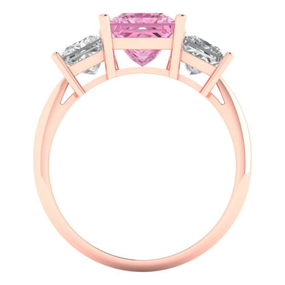 2.5 cttw Zirconia Simulated Pink Diamond Three-Stone Engagement Ring - Solid Gold (VVS1, Princess Cut,6.5 mm)