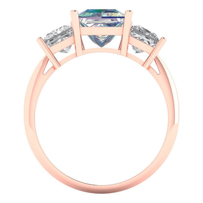 2.5 cttw Blue Moissanite Three-Stone Engagement Ring - Solid Gold (Princess Cut,6.5 mm)