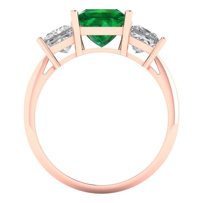 2.5 cttw Simulated Emerald Three-Stone Engagement Ring - Solid Gold (Princess Cut,6.5 mm)