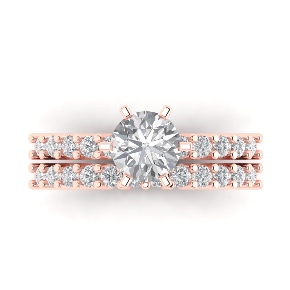1.66 cttw Round Cut Moissanite Bridal Set - Solid Rose Gold Engagement Ring & Wedding Band
