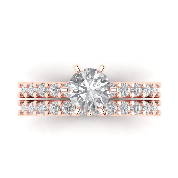 1.66 ct Brilliant Round Cut Moissanite Stone Rose Gold Solitaire with Accents Bridal Set