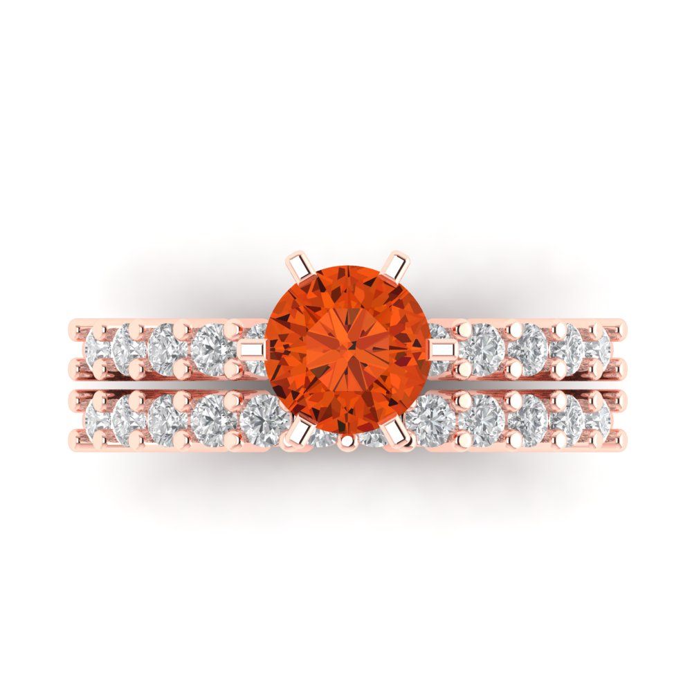 1.66 cttw Round Cut Simulated Red Diamond Bridal Set - Solid Rose Gold Engagement Ring & Wedding Band